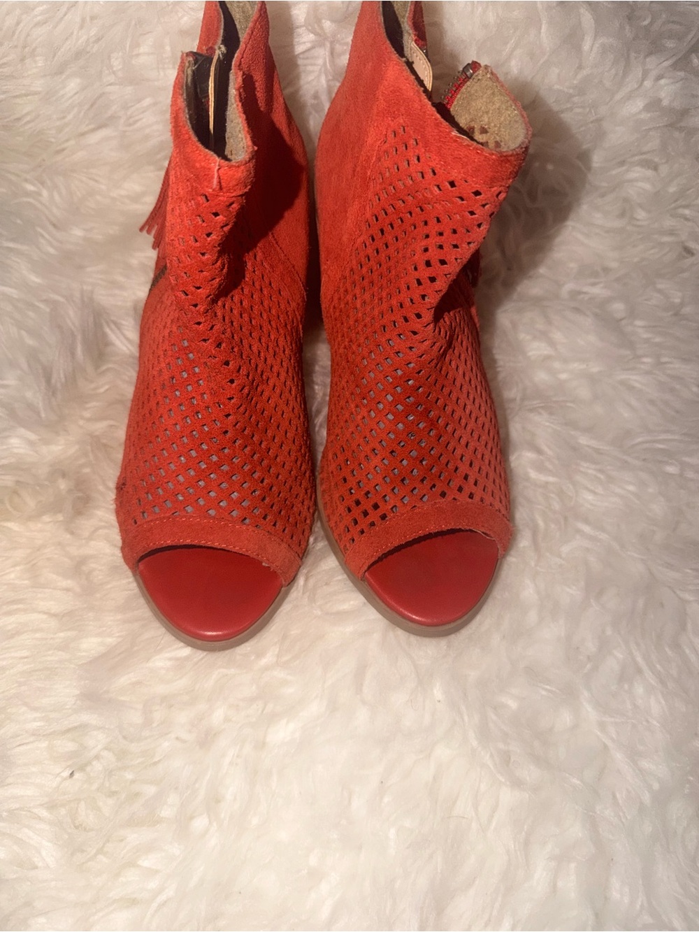 Sole Society Red Perforated Peep-Toe Ankle Booties